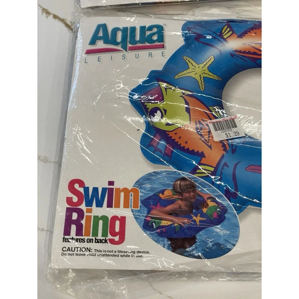 Lot of 2 Aqua Leisure Inflatable Swim Ring‎ Float Pool Water New Y2K 1990s Fish